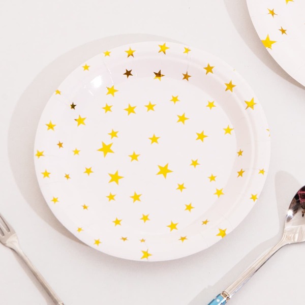 

10pcs 7 Inch Star Print Disposable Plate, Gold