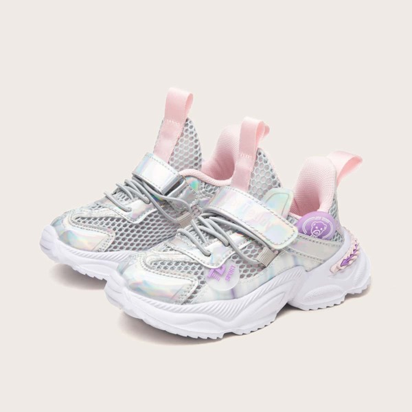 

Girls Holographic Velcro Strap Chunky Sneakers, Silver