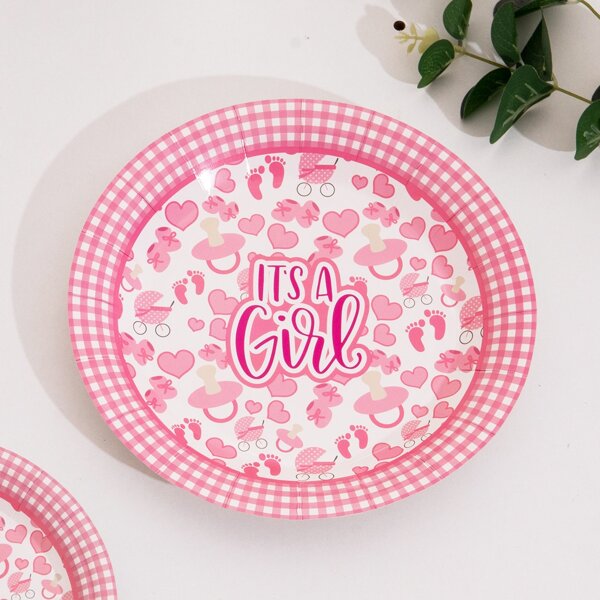 

10pcs 9 Inch Baby Party Disposable Plate, Pink