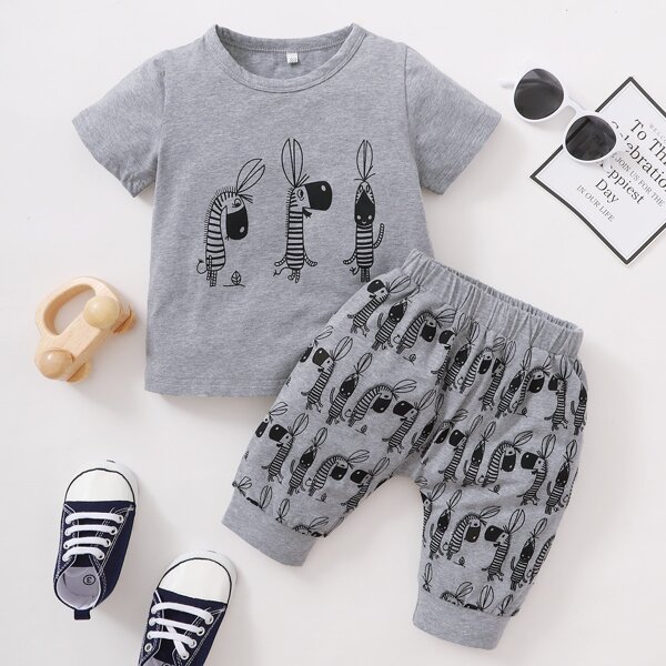 

Baby Boy Cartoon Graphic Tee & Sweatpants, Grey