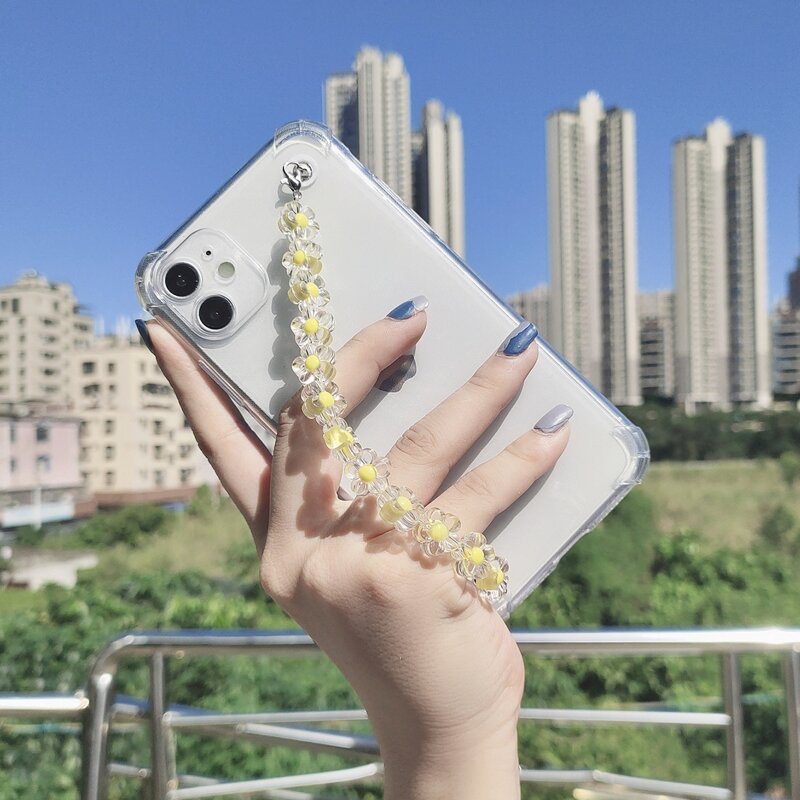 

3D Flower Decor Hand Strap Phone Case, Multicolor