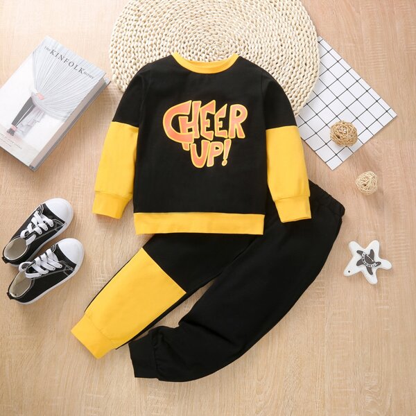 

Toddler Boys Slogan Colorblock Sweatshirt & Sweatpants, Black