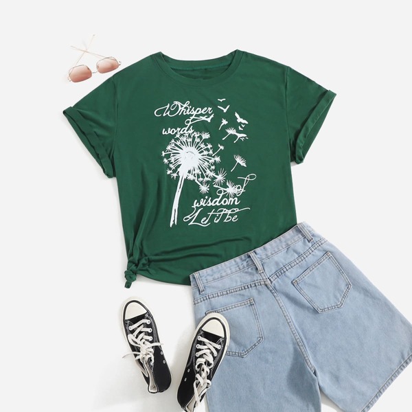 

Plus Dandelion & Slogan Print Tee, Green