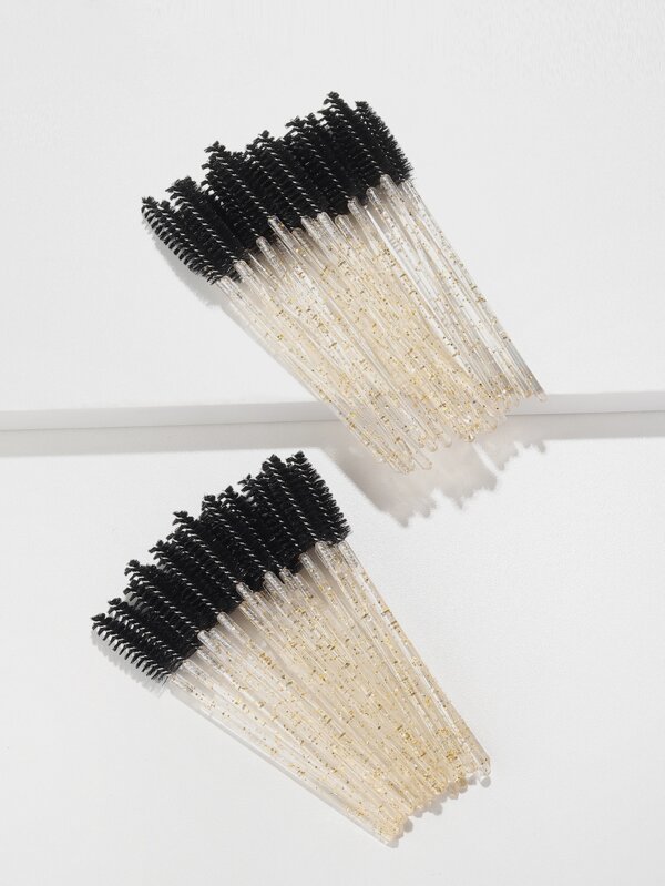 RANCAI 50 Pack Glitter Mascara Wands Disposable EyeLash Spoolie Brushes Makeup Applicator Eyelash Extension Tool Kit, Crystal Gold Handle Black Brush Head,Eyebrow Brush,Eyeshadow Brush,Spoolie,Spoolie Brush