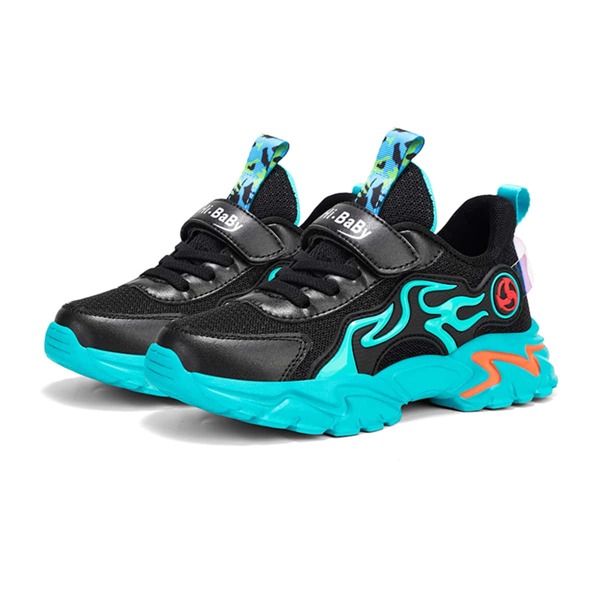 

Boys Fire Graphic Velcro Strap Chunky Sneakers, Black