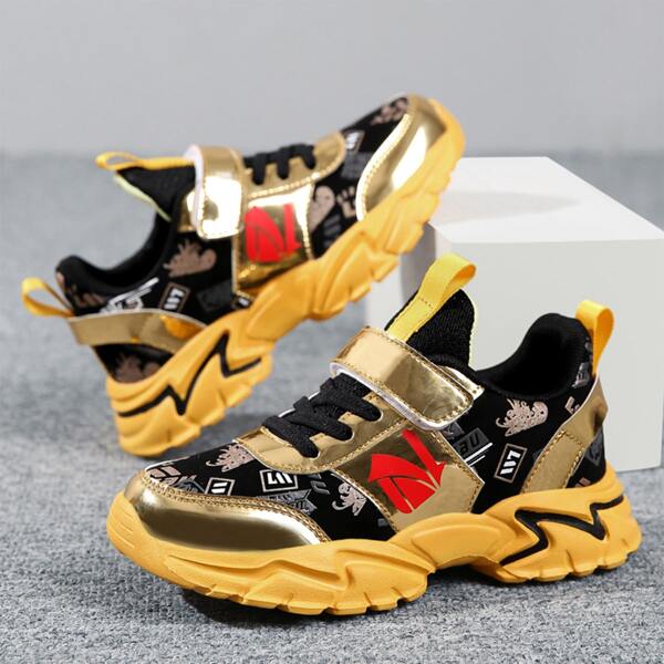 

Boys Colorblock Velcro Strap Chunky Sneakers, Gold