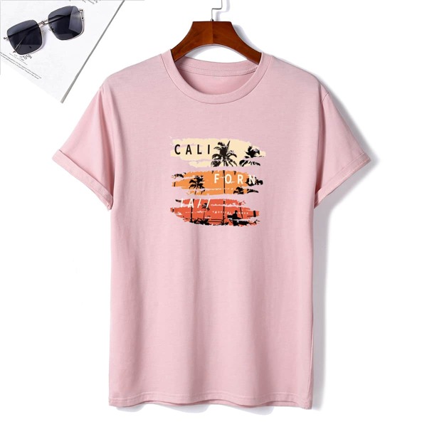 

Men Tropical & Letter Graphic Tee, Dusty pink