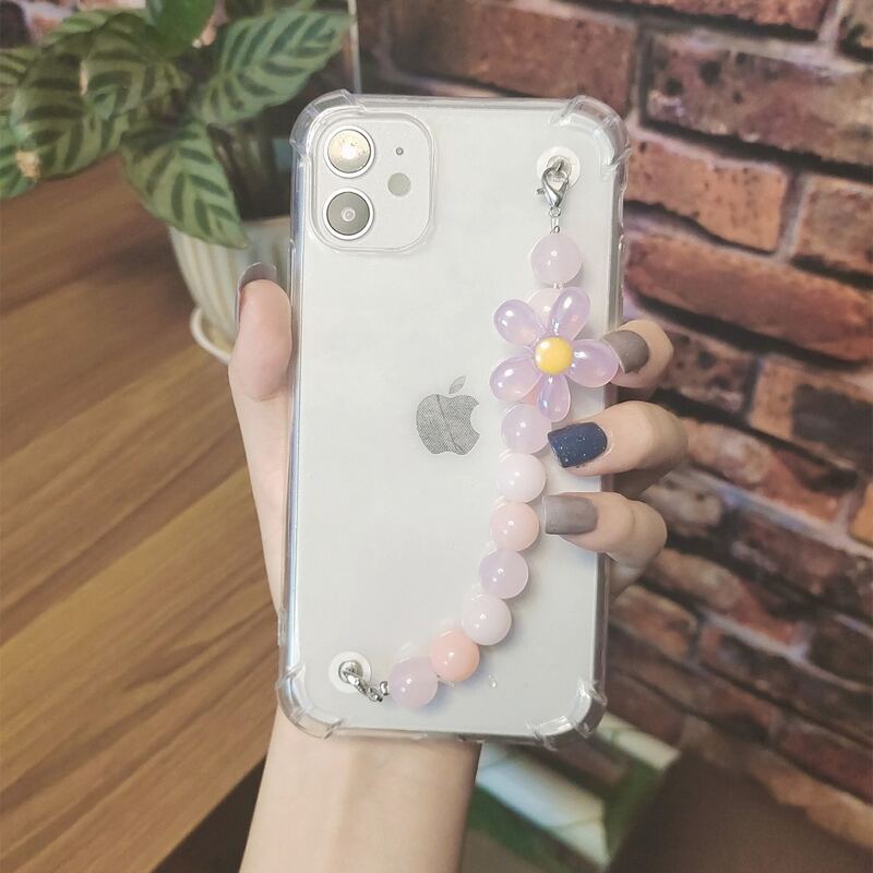 

Transparent Phone Case With Beaded Hand Strap, Multicolor