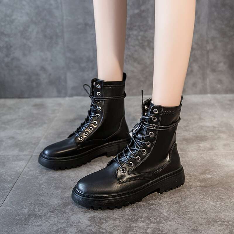 

Lace-Up Combat Boots, Black