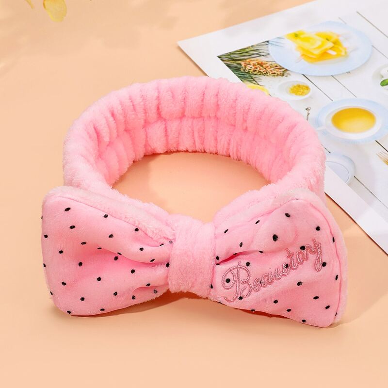 

Polka Dot Bow Bath Headband, Pink