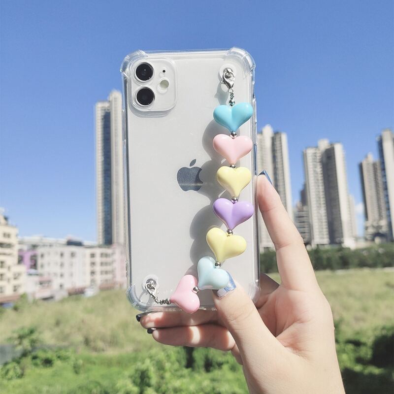 

Transparent Phone Case With Heart Decor Hand Strap, Multicolor