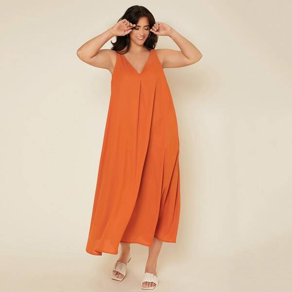 

Plus Solid Tank Dress, Orange