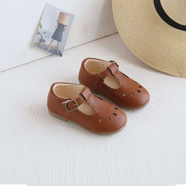 

Toddler Girls Hollow Out Velcro Strap Flats, Brown
