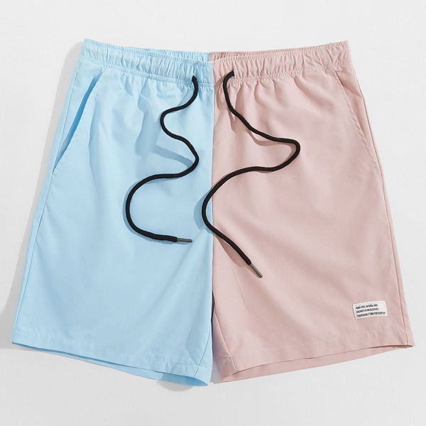 

Men Drawstring Waist Spliced Shorts, Multicolor