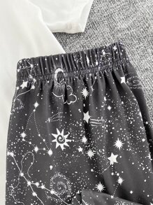 Sun And Moon Print Tee & Pants PJ Set / Pajama Set