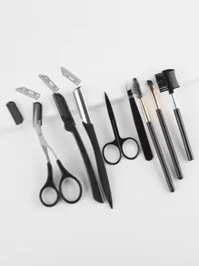 12pcs Eyebrow Trimming Tool Set All-in-one Eyebrow Razors KIT for Women, Eyebrow Grooming Set, Eyebrow Scissors with Comb, Tweezers and Trimmer - Black - View 1