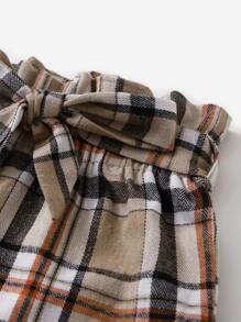 SHEIN 女孩格紋印花腰帶長褲