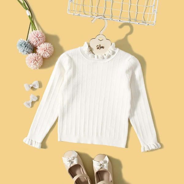 

Toddler Girls Ruffle Trim Mock Neck Sweater, White