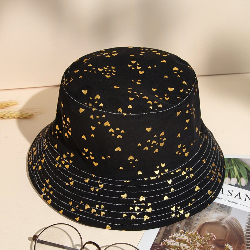 

Heart Pattern Bucket Hat, Black