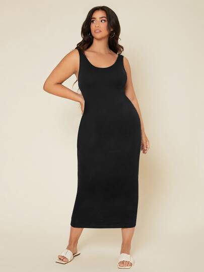 SHEIN BASICS 大碼素色緊身連衣裙