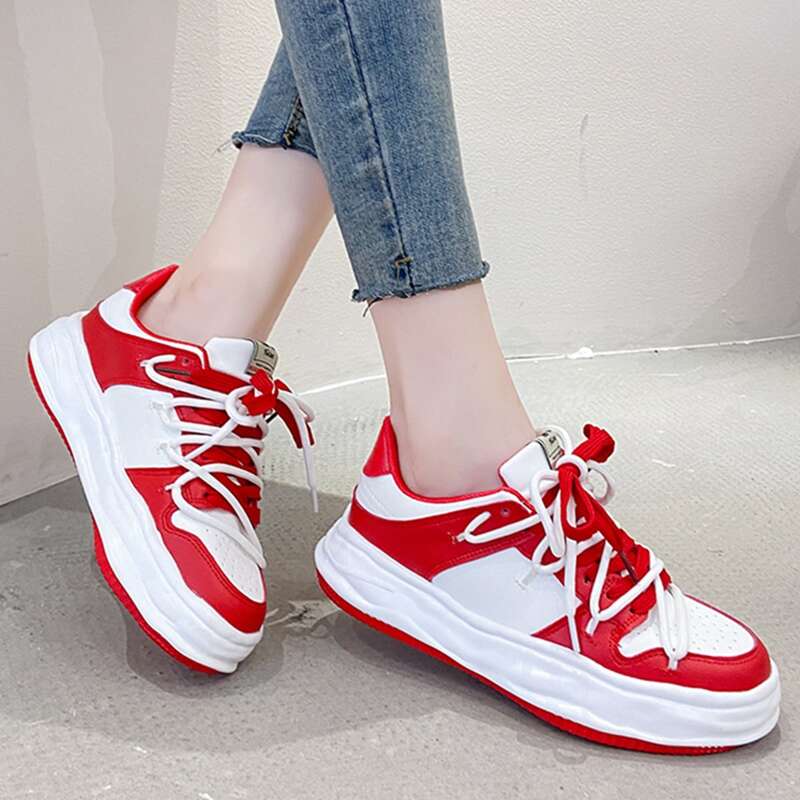 

Double Lace-Up Skate Sneakers, Red