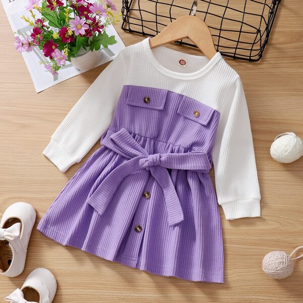 

Baby Girl Colorblock Belted Dress, Multicolor