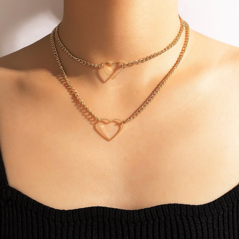 

Heart Decor Layered Chain Necklace, Gold