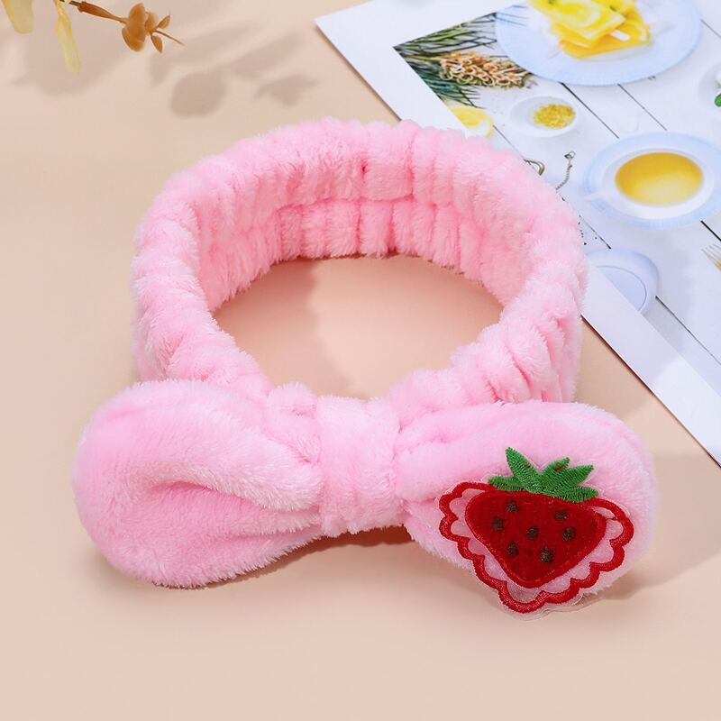 

Strawberry Embroidery Bath Headband, Pink