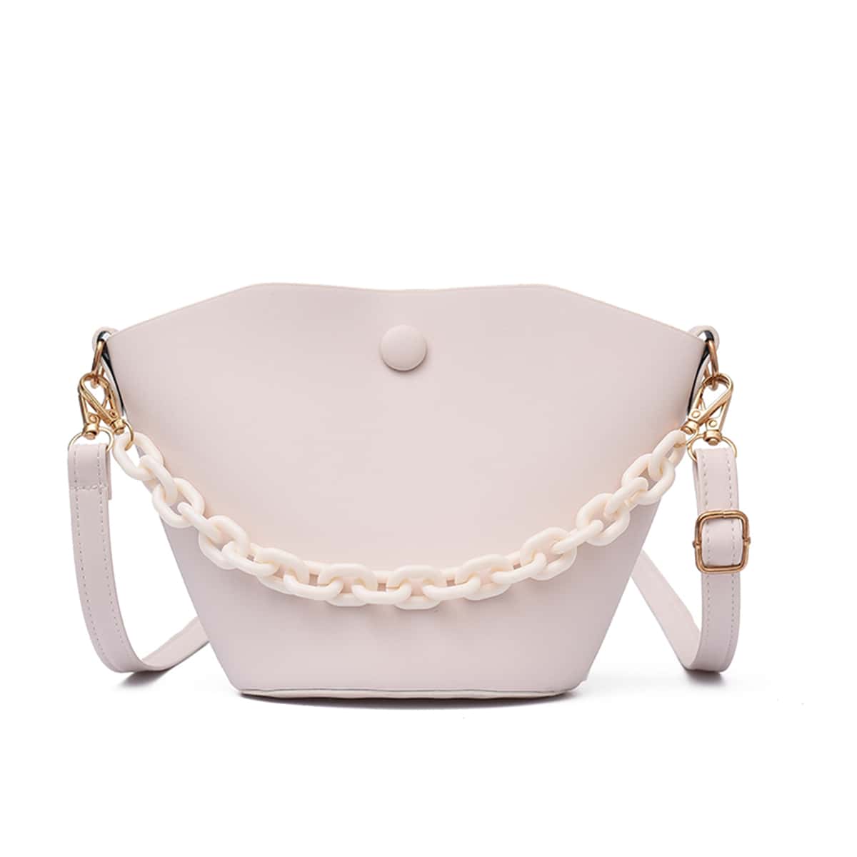 

Chain Decor Bucket Bag, White