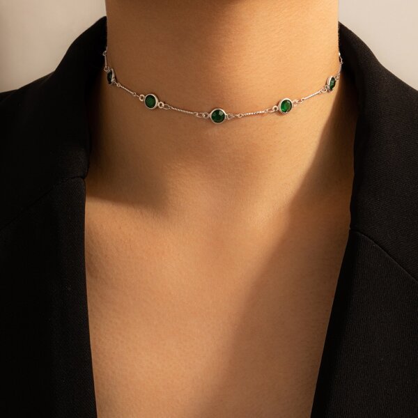 Rhinestone Detail Necklace, Silver