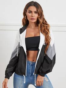 SHEIN LUNE Colour Block Drawstring Hooded Wind Jacket - Multicolor - View 3