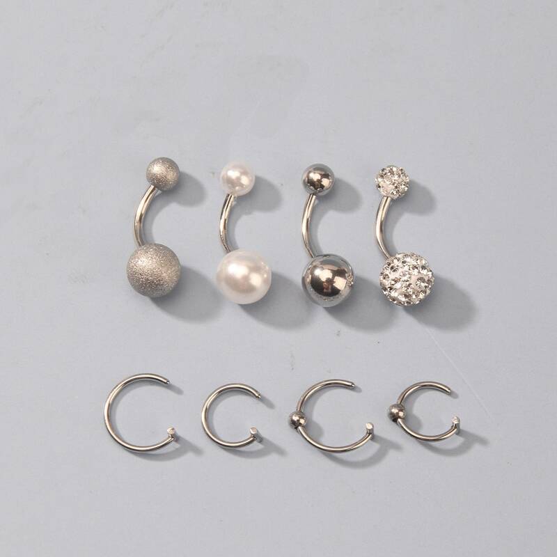 

8pcs Rhinestone Decor Body Jewelry, Silver