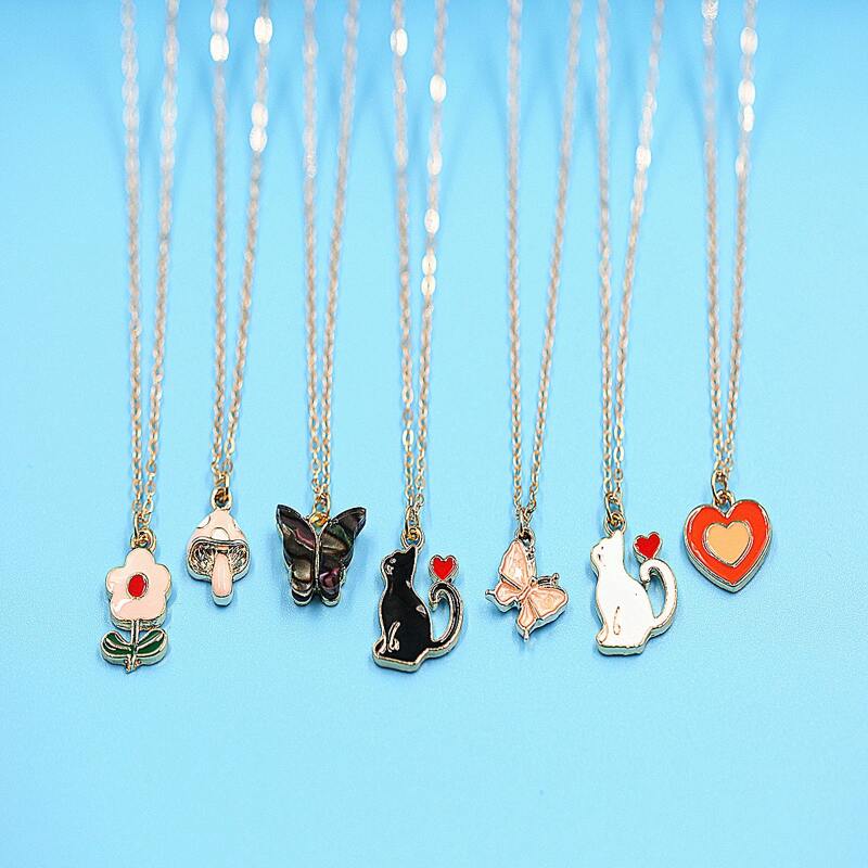 

7pcs Butterfly Pendant Chain Necklace, Multicolor