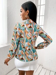 SHEIN SXY Tie Neck Geo Print Blouse - Multicolor - View 2