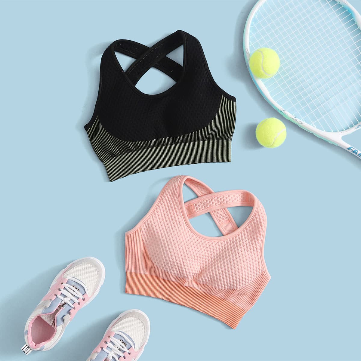 

2pcs Medium Support Criss-cross Sports Bra, Multicolor