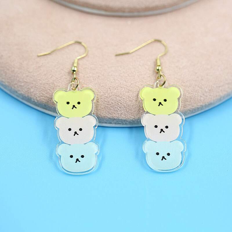 

Cartoon Bear Print Charm Earrings, Multicolor