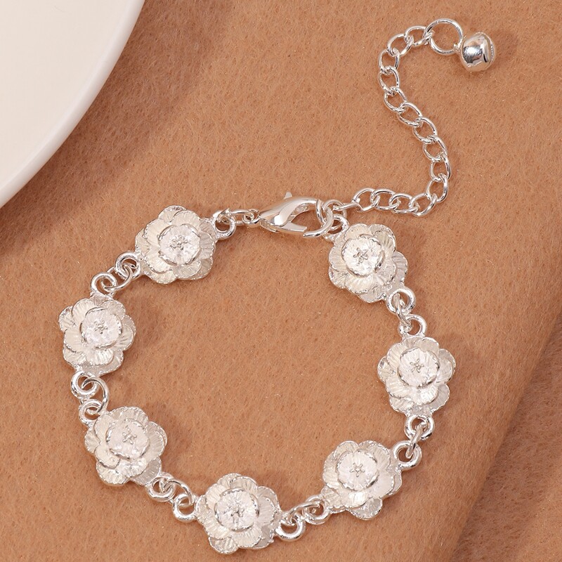 

Floral Decor Chain Bracelet, Silver
