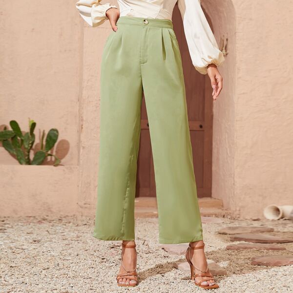 

Slant Pocket Wide Leg Pants, Lime green