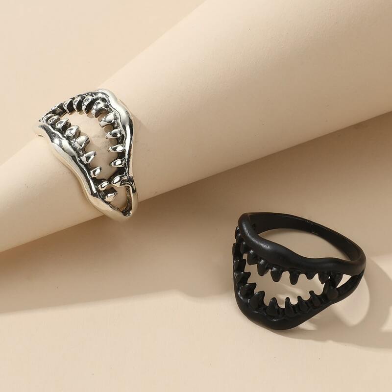 

2pcs Mouth Design Ring, Black and white