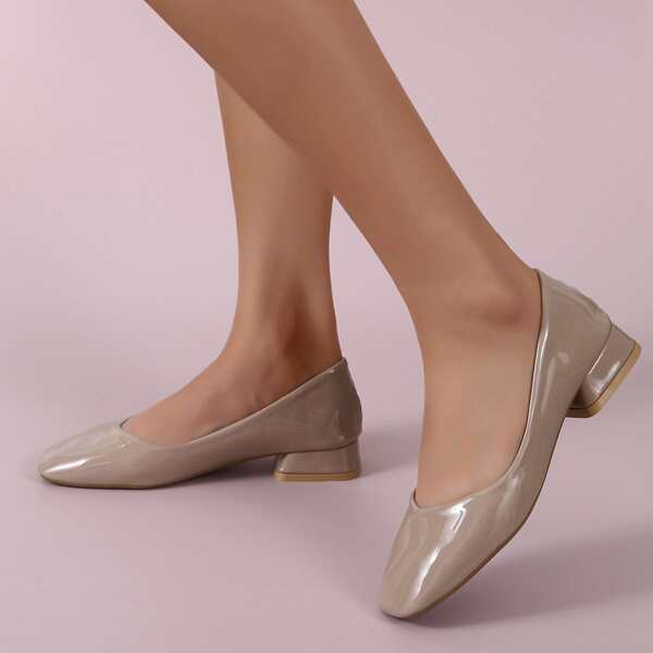

Minimalist Block Heeled Flats, Apricot