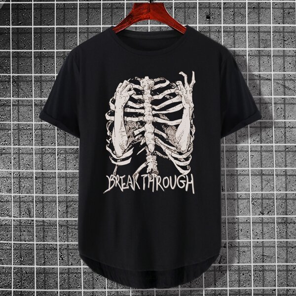 

Men Skeleton And Letter Graphic Tee, Black