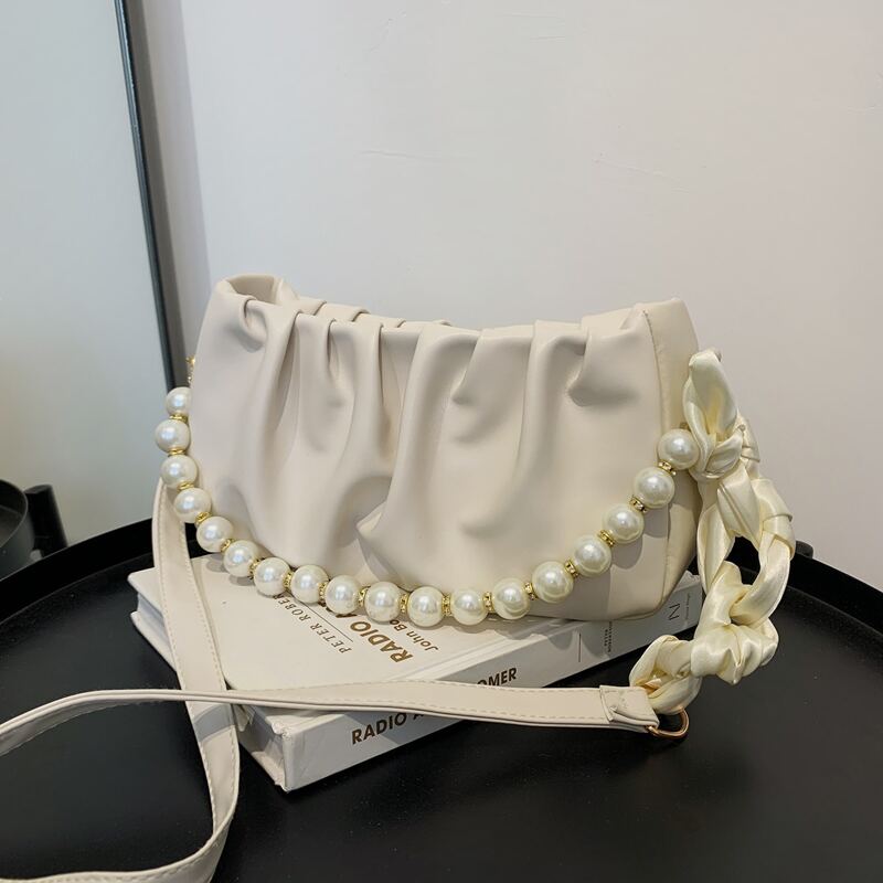 

Ruched Baguette Bag, White