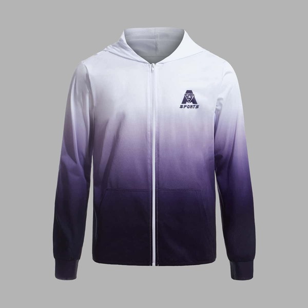 

Men Ombre And Letter Graphic Zip Up Hooded Sports Jacket, Multicolor