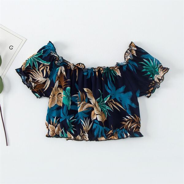 

Toddler Girls Tropical Crop Blouse, Navy blue