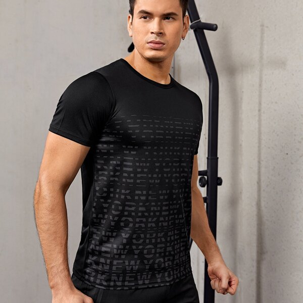 

Men Letter Graphic Sports Tee, Black