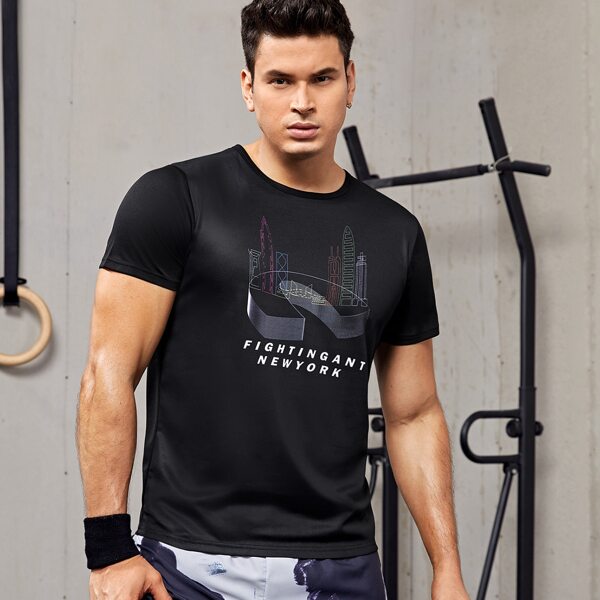 

Men Letter Graphic Sports Tee, Black
