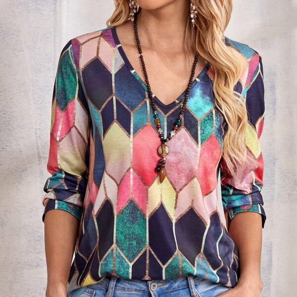 

Geo And Gold Print Tee, Multicolor
