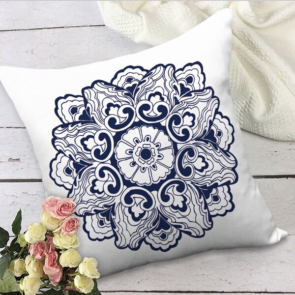 

Flower Print Cushion Cover Without Filler, Blue and white