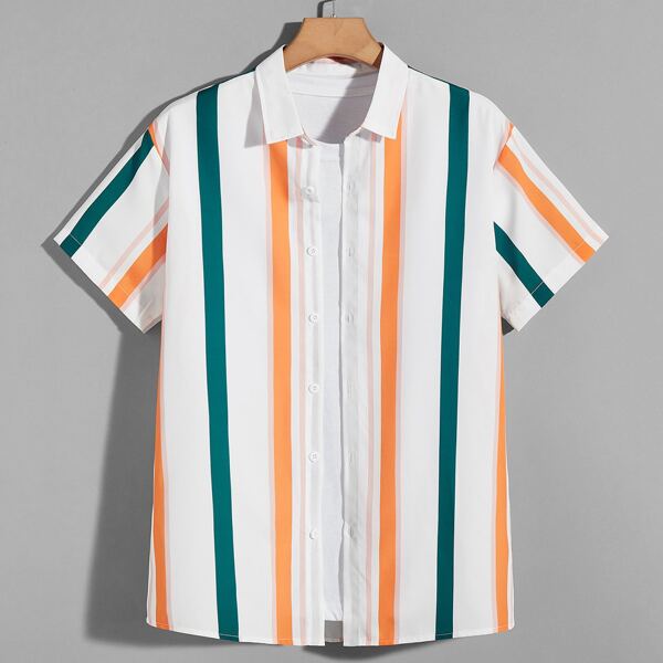 

Men Vertical Striped Button Up Shirt, Multicolor