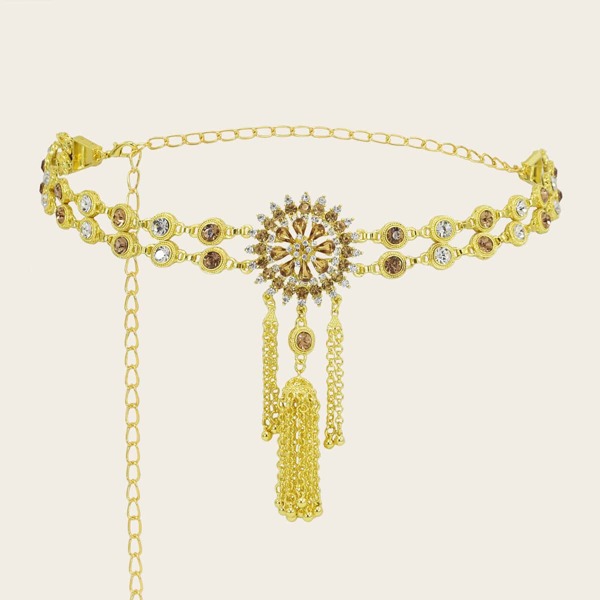 

Rhinestone Decor Chain Belt, Gold